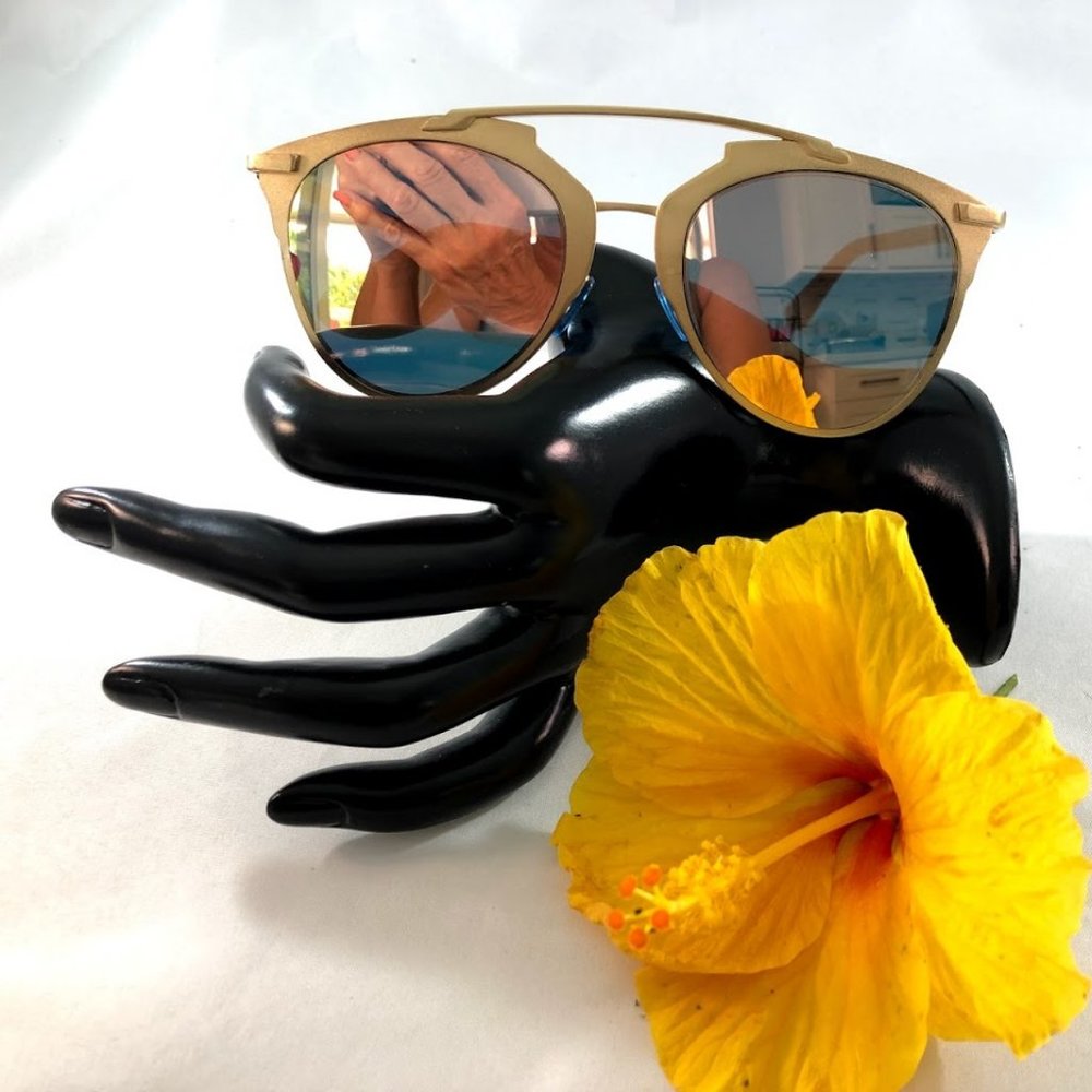 Cat Eye Sunglasses Women Mirror Metal Gold Tone